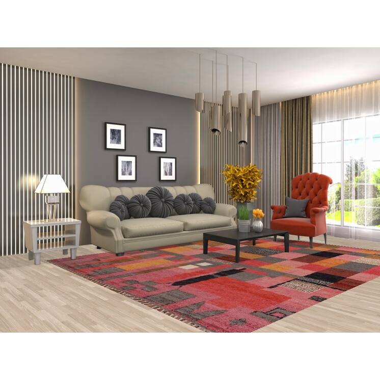 Checkered Moroccan Oriental Area Rug Hand-Knotted Wool Carpet - 7'11" x 10'0"