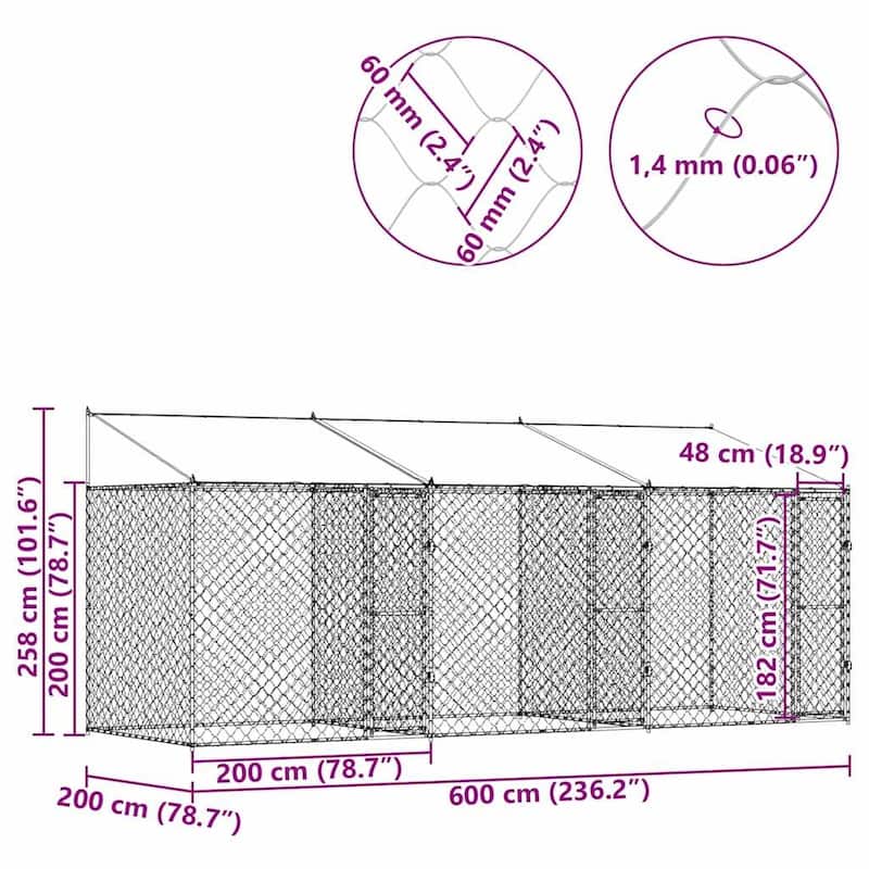 Dog Cage Silver 400/600/800 x 200 x 256 cm Galvanised Steel