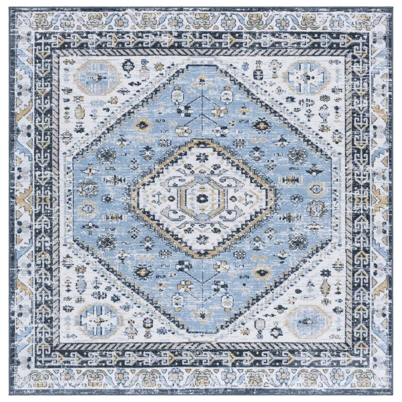 SAFAVIEH Bayside Machine Washable Surmeli Shabby Chic Rug - 6'7" Square - Blue/Navy