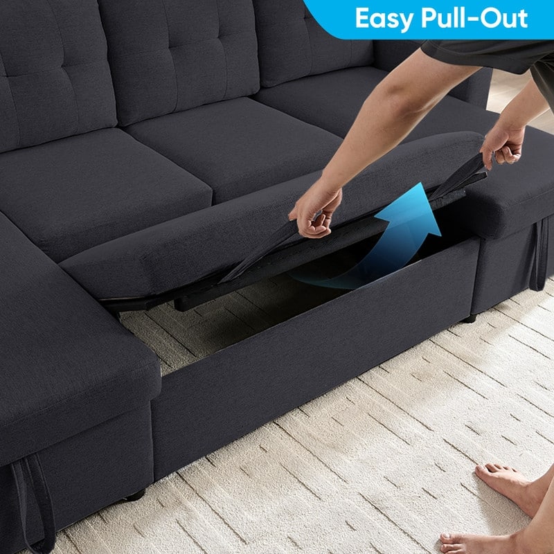 98"W 4-Seater Modular Sleeper Sofa Bed with Storage Chaise,U-shaped Sofa with Pull-out Bed