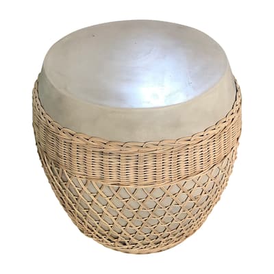 Artissance 18"H Hopson Cement Round Garden Stool With Rattan