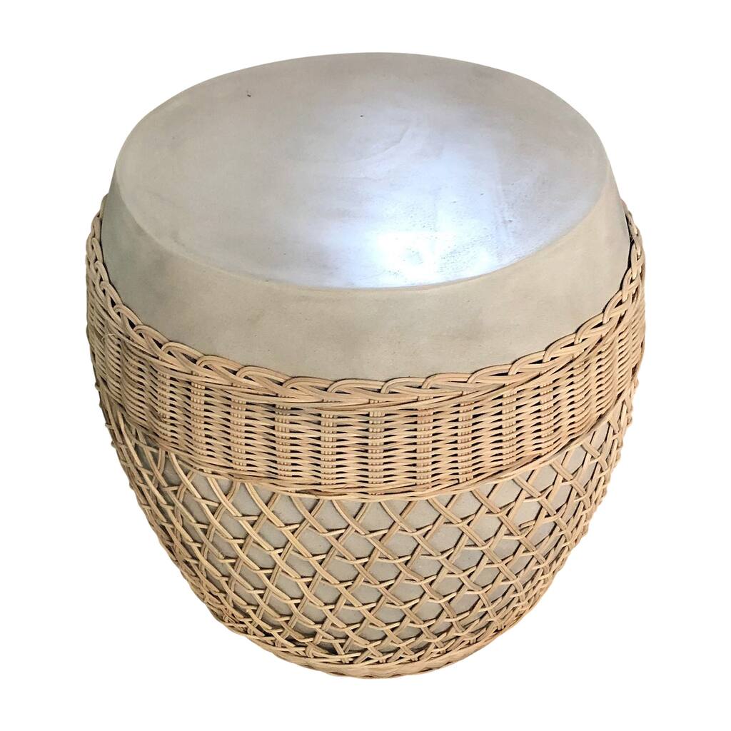 Artissance 18"H Hopson Cement Round Garden Stool With Rattan