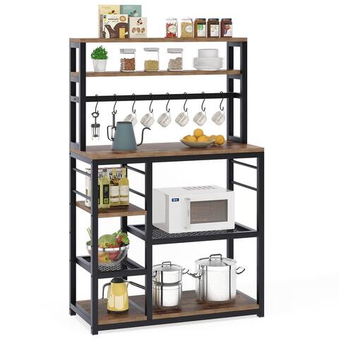 Kitchen Bakers Rack, 5-Tier Microwave Cart Stand Shelf, Industrial Coffee Bar