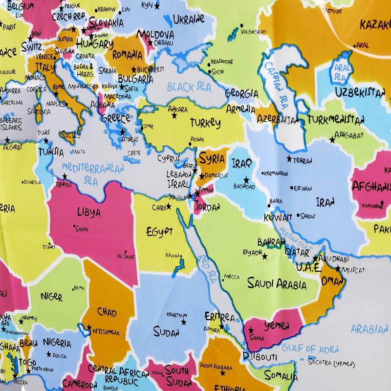 The World Shower Curtain, Multi 70"x72", Global Map Design