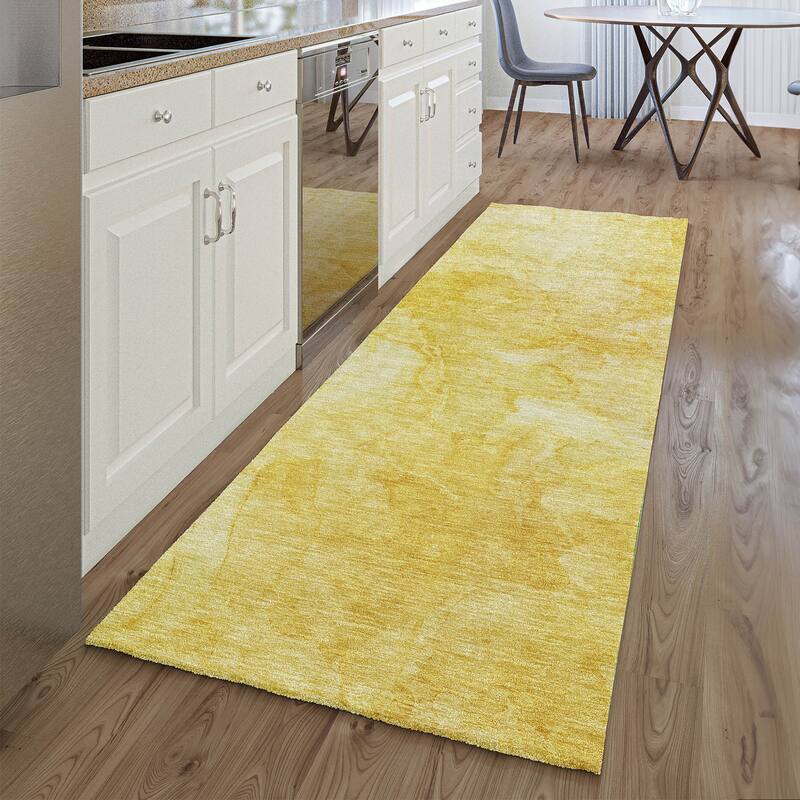 Premium Washable Super Soft Contemporary Marble Mayfield Rug - Gold - 2' 3" x 7' 6" - Runner