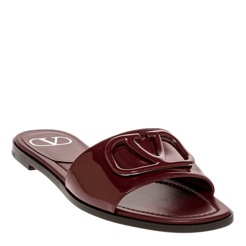 Valentino Signature Vlogo Patent Leather Slides - Burgundy - 40 EU