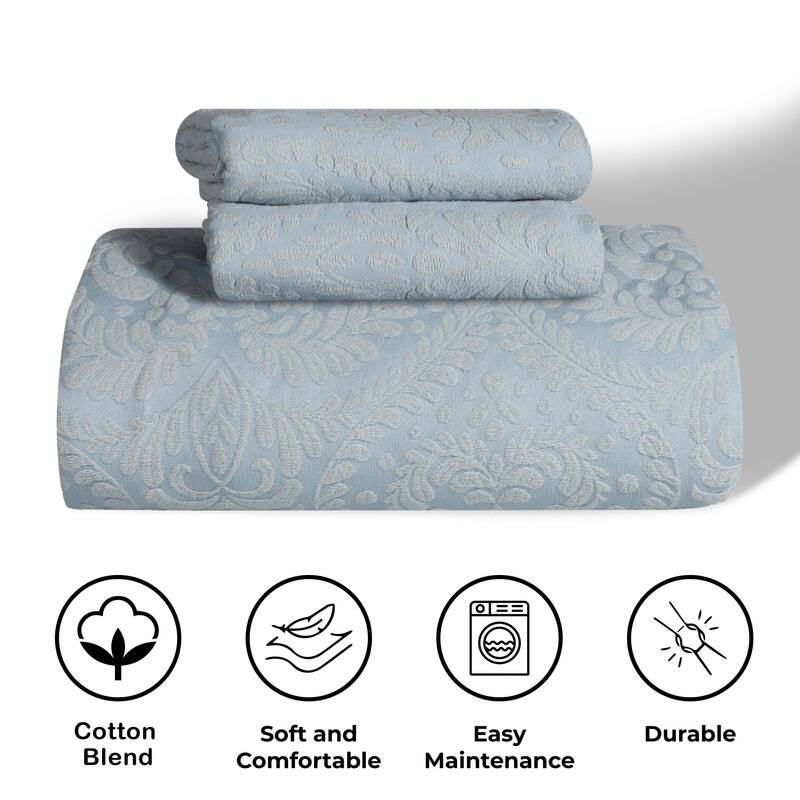 Superior Aspen Jacquard Floral Cotton Blend Bedspread Quilt Coverlet Set