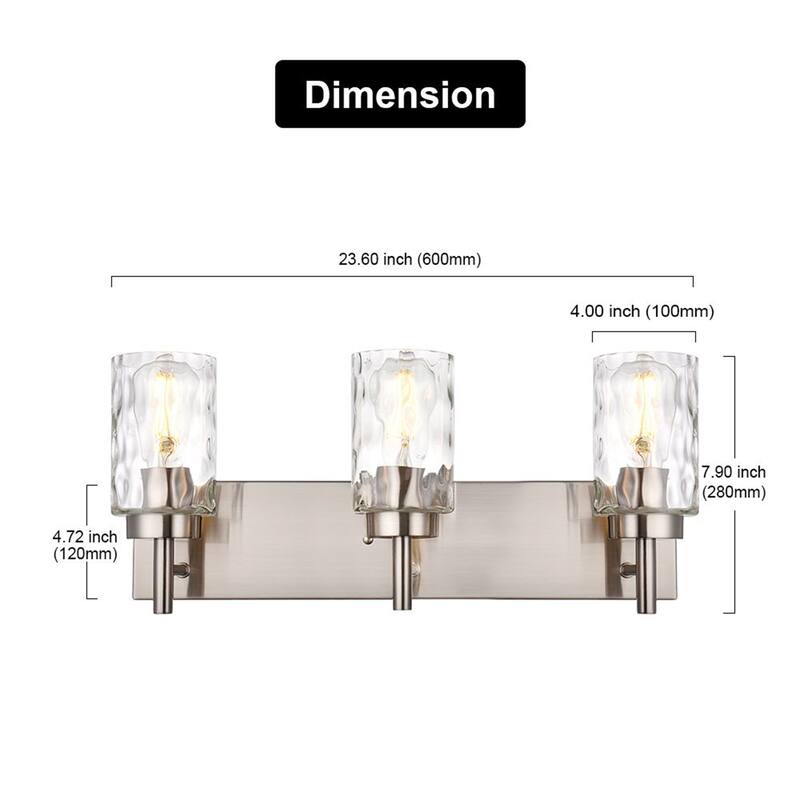 3-Light Vanity Light with Hammered Glass