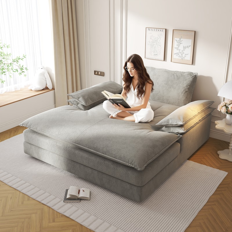 80" Oversized Double Chaise Lounge Chair, Modern Chenille Upholstered Lounge Chair with Wide Armrests, Stylish Living Room Chair