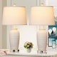 preview thumbnail 9 of 9, Beige Resin Table Lamps 3-way Touch Dimming Switch USB & Type-C Charging Ports AC Outlet (Set of 2)