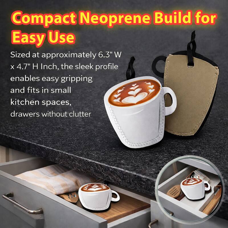 Creative Home Set of 2 Coffee Mug Design Neoprene Heat-Resistant Oven Mitts, Grabbers - 6.3" x 4.7" x 0.3"