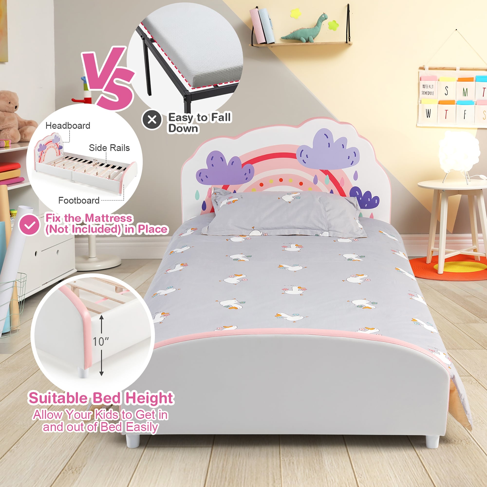 Costway Kids Upholstered Platform Bed Children Twin Size