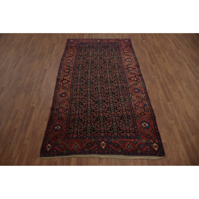 Hand Knotted Oriental 100% Wool Carpet Traditional Geometric Navy Blue & Blues Bidjar Area Rug - 9' 11'' X 5' 2''