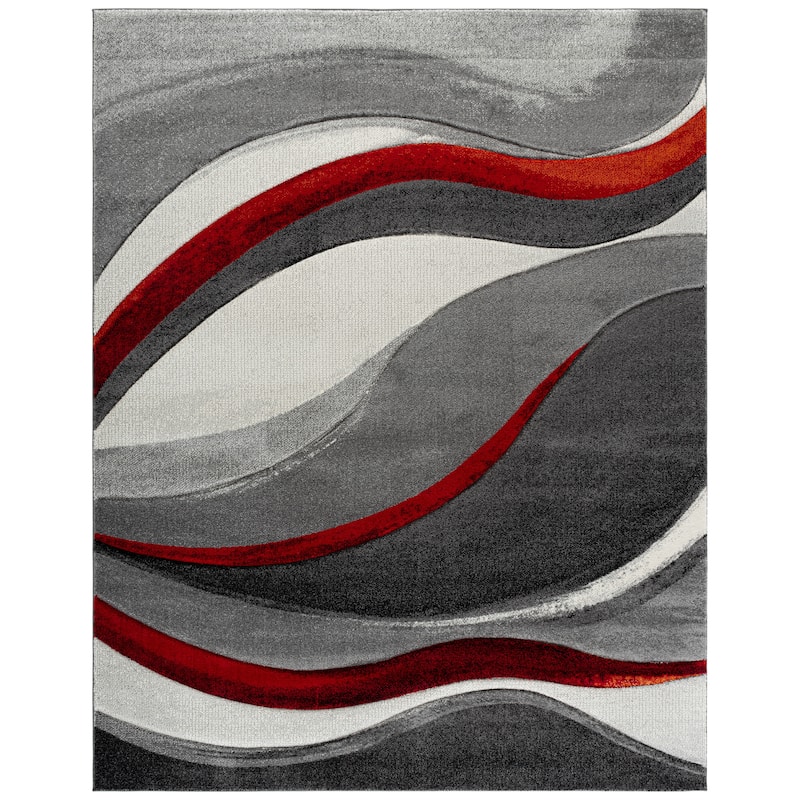 SAFAVIEH Hollywood Zohreh Mid-Century Modern Abstract Rug - 9' x 12' - Grey/Red