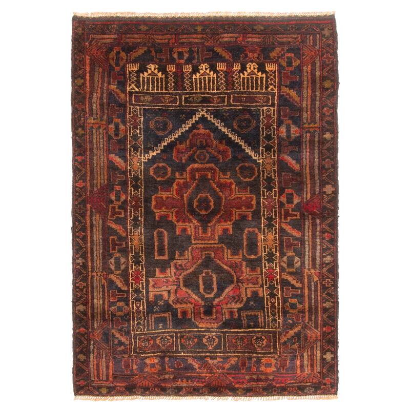 ECARPETGALLERY Hand-knotted Teimani Dark Navy Wool Rug - 2'10 x 4'0