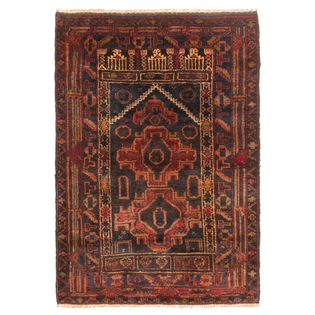 ECARPETGALLERY Hand-knotted Teimani Dark Navy Wool Rug - 2'10 x 4'0