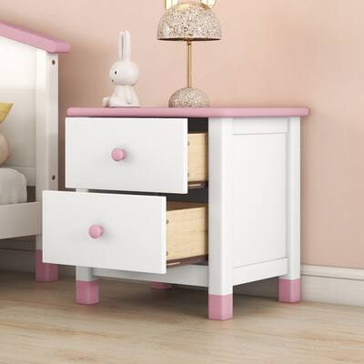 Wooden Nightstand with Two Drawers