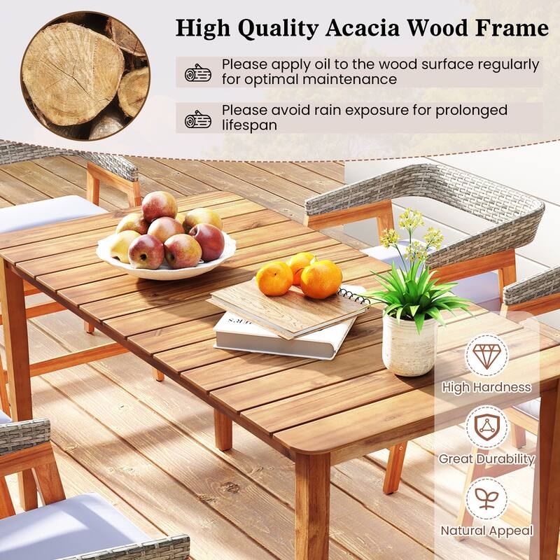 Gymax Rectangular Outdoor Dining Table 4-6 People Large Acacia Wood