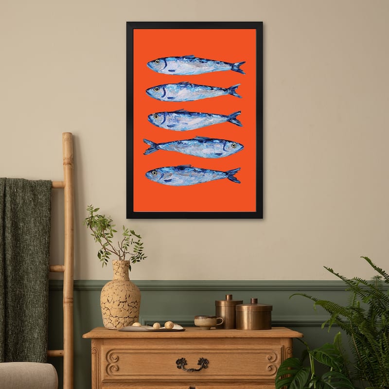 Sardines On Orange Premium Framed Poster by Alice Straker