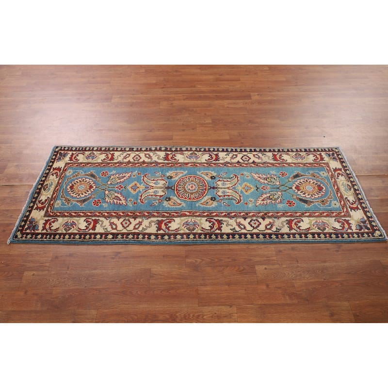 Light Blue Kazak Runner Rug Hand-Knotted Wool Carpet - 2'1" x 5'8"