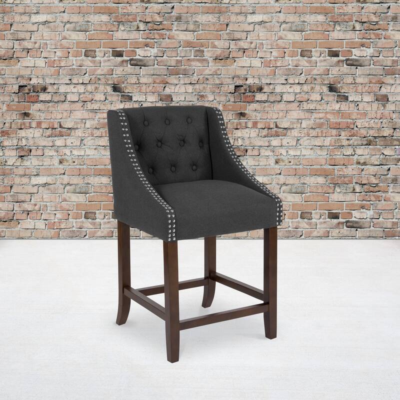 Transitional Tufted Upholstered/Walnut Finish Counter Stool (Set of 2) - Charcoal Fabric