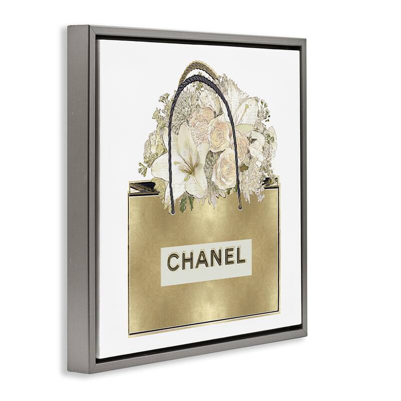 Stupell Flowers in Gold Bag Framed Floater Canvas Wall Art Design By Madeline Blake