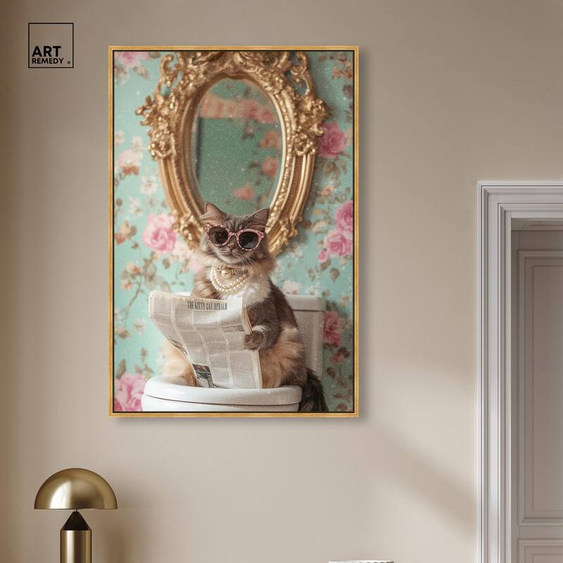 Ornate Kitty Toilet Time Canvas by Art Remedy