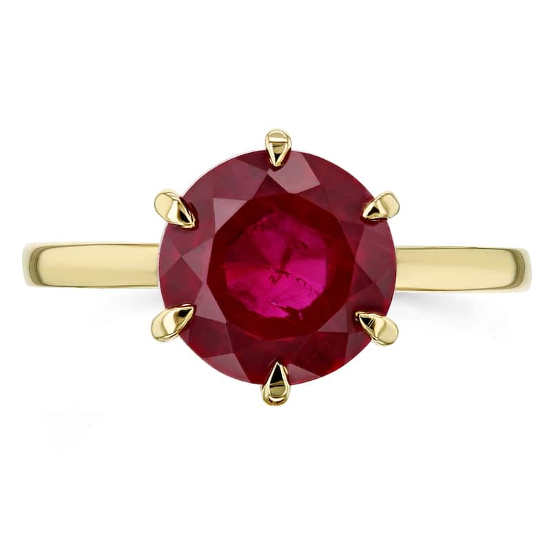 Kobelli 10 mm Red Ruby Solid 14k Gold 6-Prong Solitaire Precious Gemstone Ring