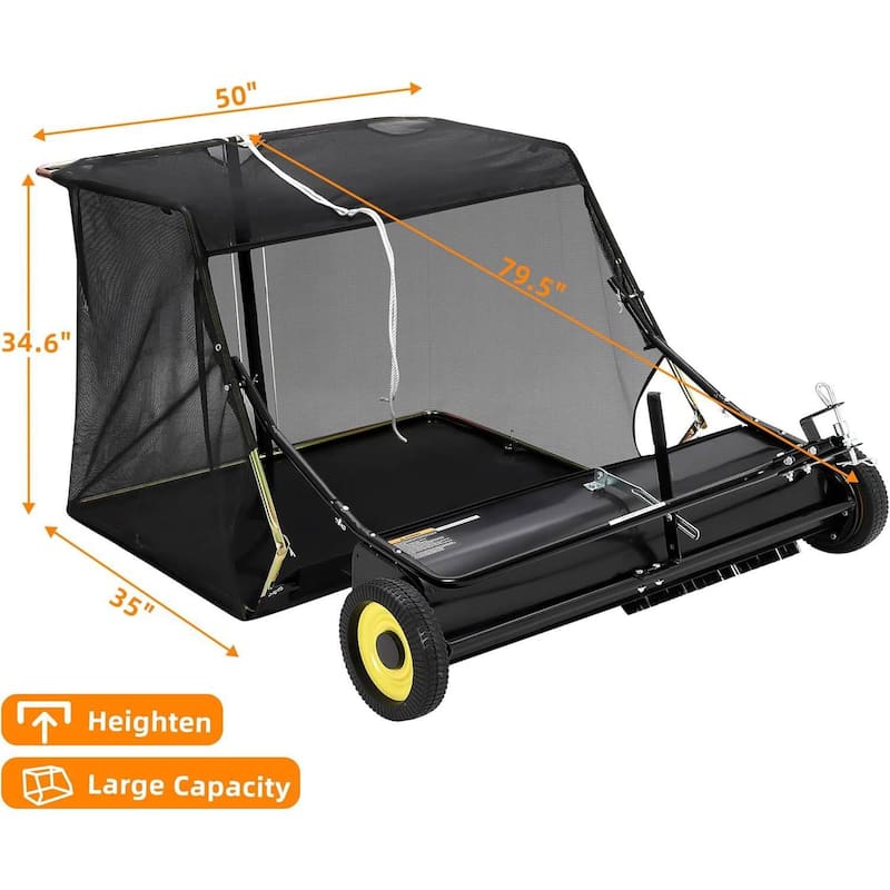 50" Tow-Behind Lawn Sweeper, Leaf & Grass Collector for Lawn Tractor ATV UTV - 50 inch