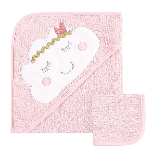 slide 1 of 1, Hudson Baby Infant Girl Cotton Hooded Towel and Washcloth 2pc Set, Boho Cloud, One Size - Boho Cloud - One Size One Size - Boho Cloud