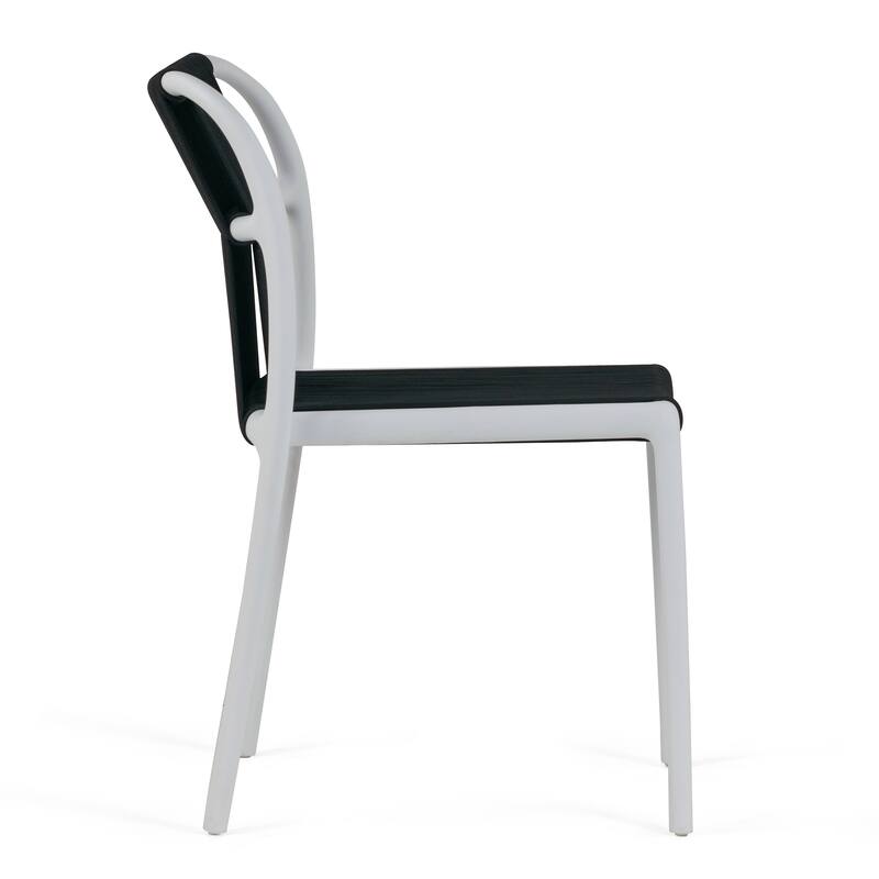 Set of 12 Belden Black Woven Rope Fabric Dining Chair with Plastic Frame