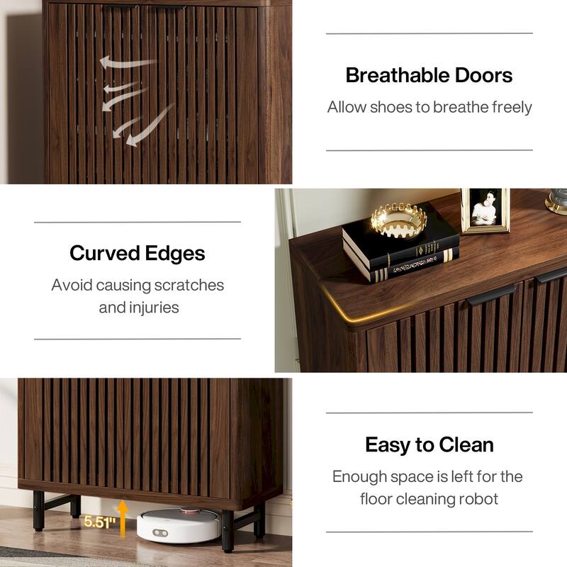 Wooden Shoe Cabinet with Shutter Doors, Adjustable Shelves Large Hidden Storage Organizer Rack for Entryway Hallway