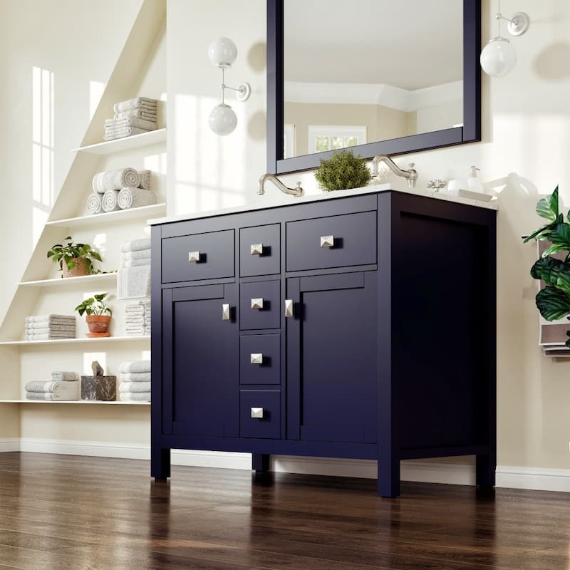 Artemis 44" Blue DS Bath Vanity with Carrara Style Man-Made Stone Top