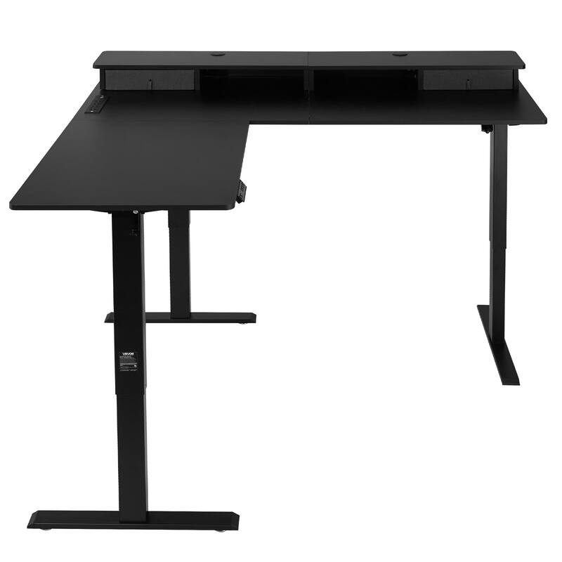 Black Particle Board Carbon Steel Electric L-Shaped Standing Desk with LED and Storage - Black