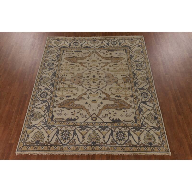 Beige Oushak Oriental Area Rug Handmade Oriental Wool Carpet - 8'1"x 9'10"