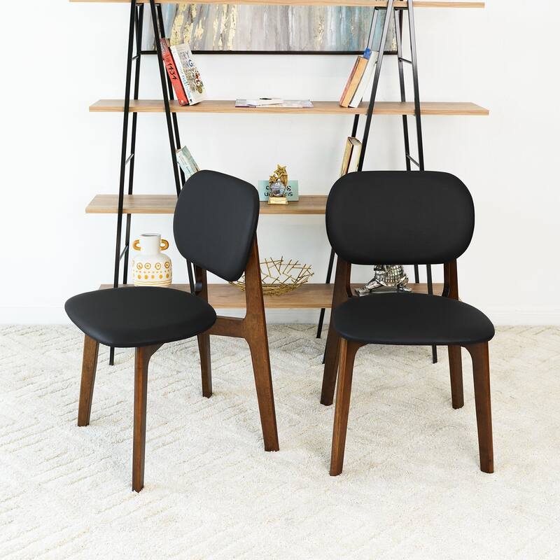 GDFStudio - Kelsey Mid-Century Modern Faux Leather Dining Chair with Solid Wood Base, Set of 2 - 21.1"W