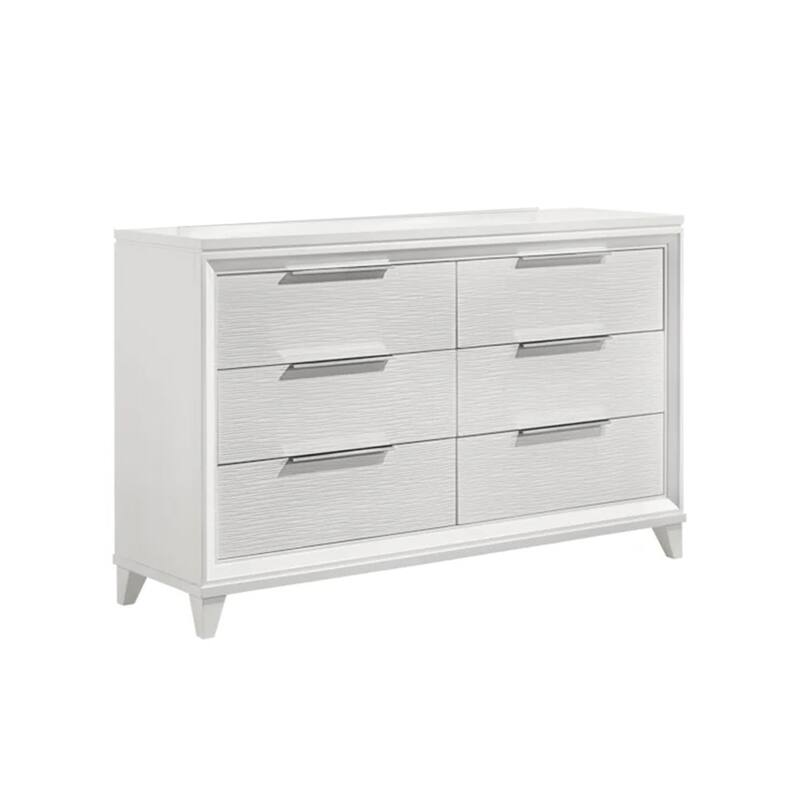 Ressy Wide Dresser and LED Mirror with 6 Drawers, White Wood