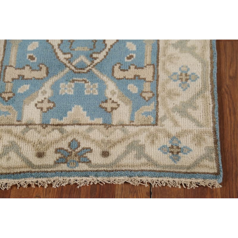 Light Blue Transitional Oushak Indian Runner Rug Handmade Wool Carpet - 2'5"x 7'9"