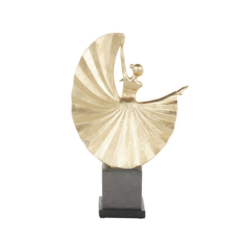 Polystone Dancer Ballet Decorative Sculpture with Elevated Black Base - Gold - Roche River Decor