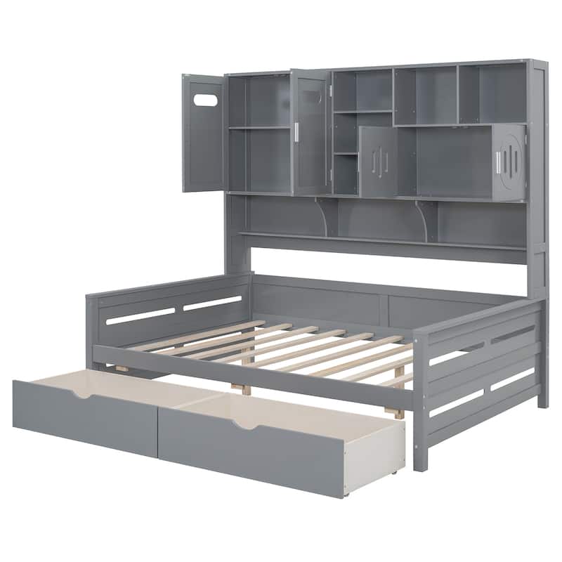 Full Size Wooden Daybed With 2 Drawers