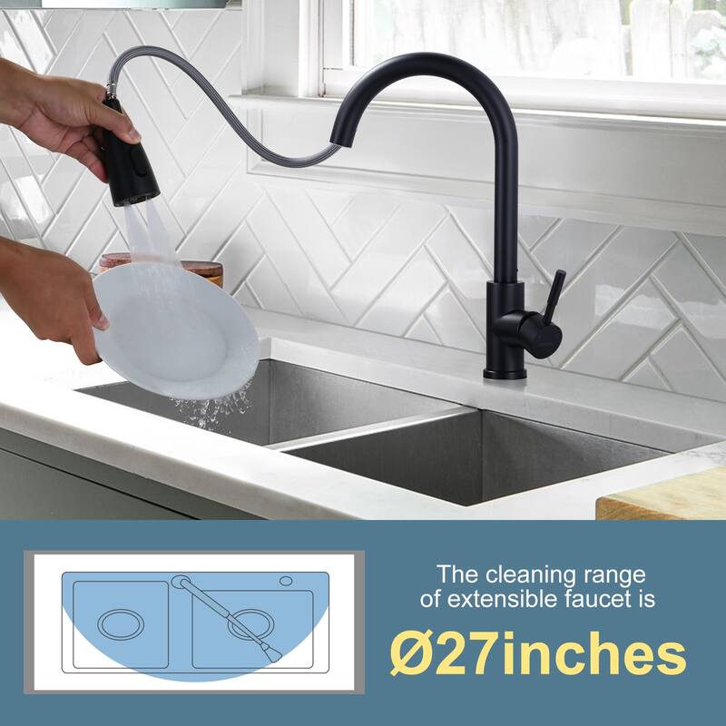 WOWOW 3-Function Pull down Sprayer Kitchen Faucet with Deckplate