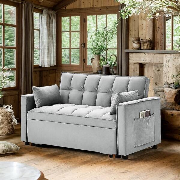 Modern Velvet Convertible Sleeper Sofa Bed, Small Love seat Sofa Bed