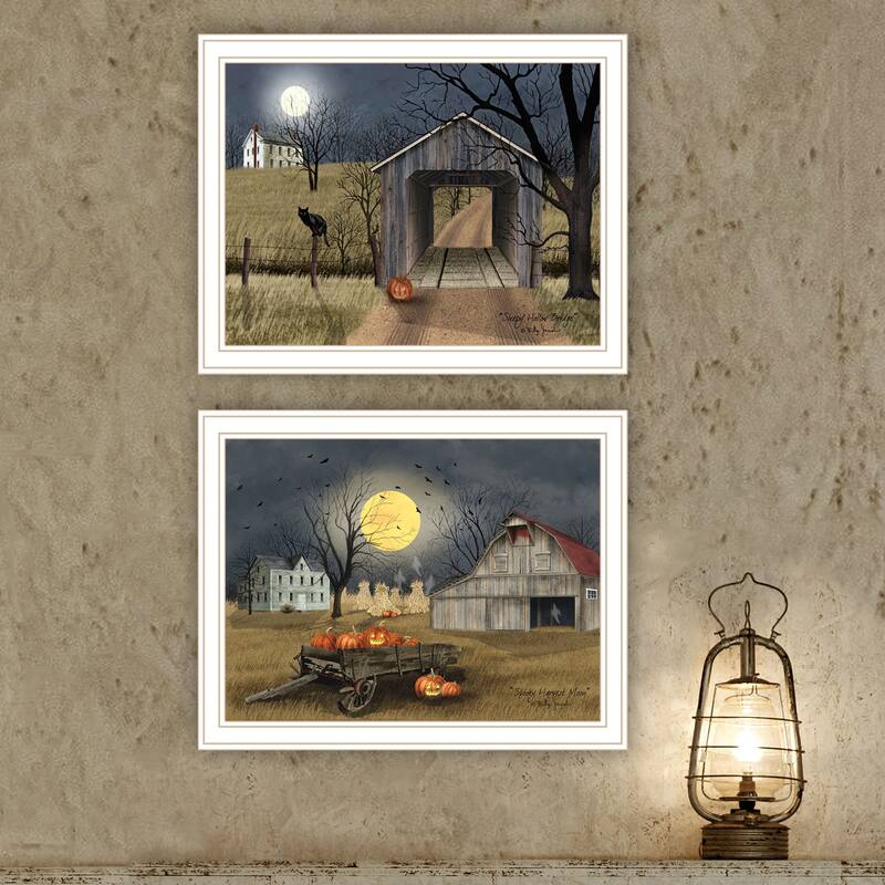 2-Piece Framed Wall Art Set - Halloween Season in the Country, White Frame