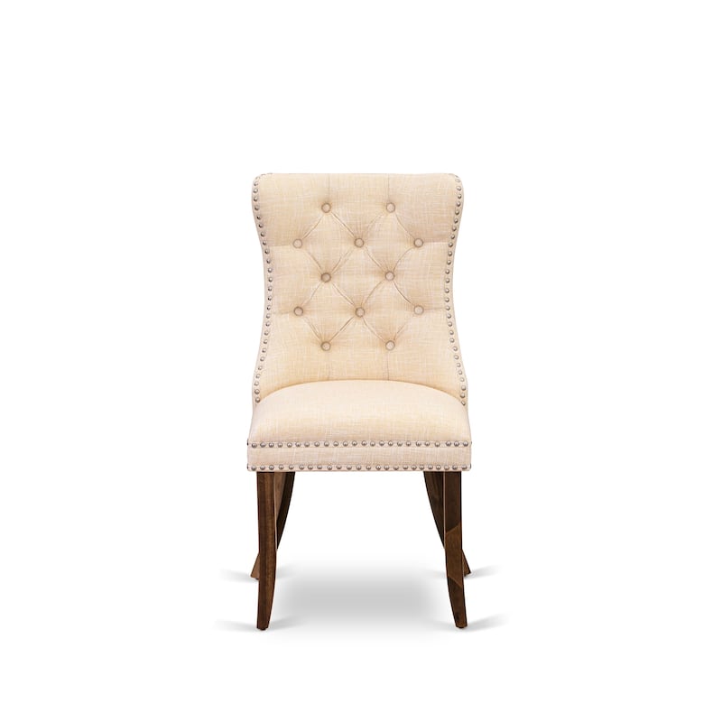 East West Furniture Dining Table Set Contains a Round Kitchen Table and Upholstered Chairs, Antique Walnut (Pieces Options)