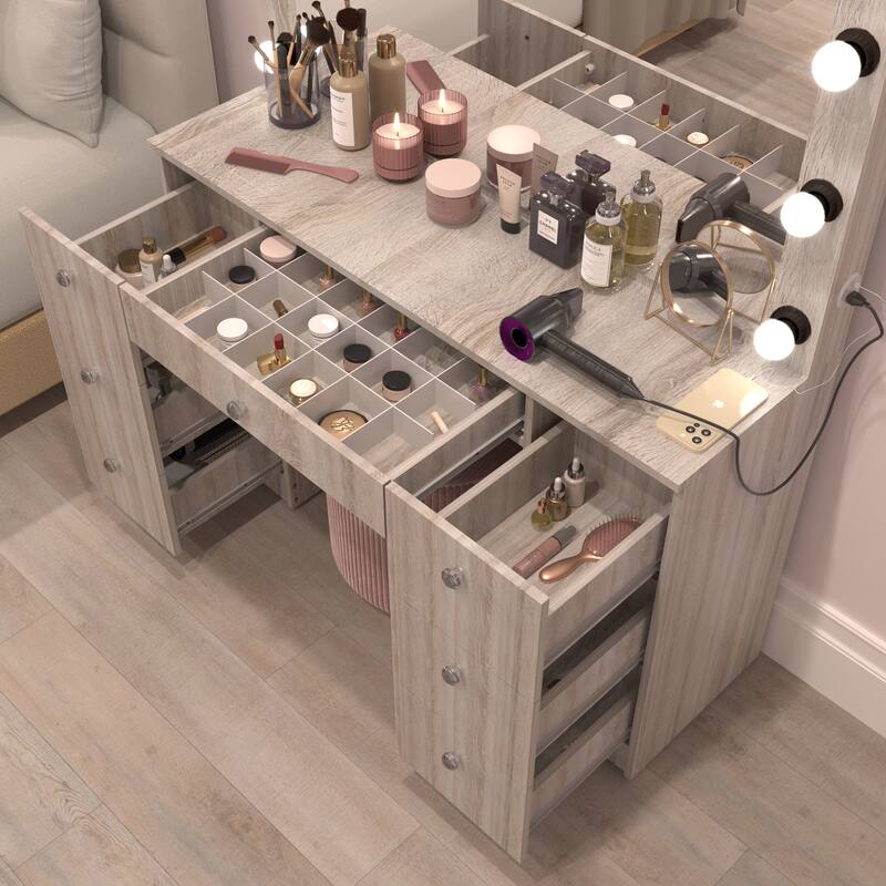 Boahaus Makeup Vanity 7 Drawers Lighted Crystal Knobs USB Port