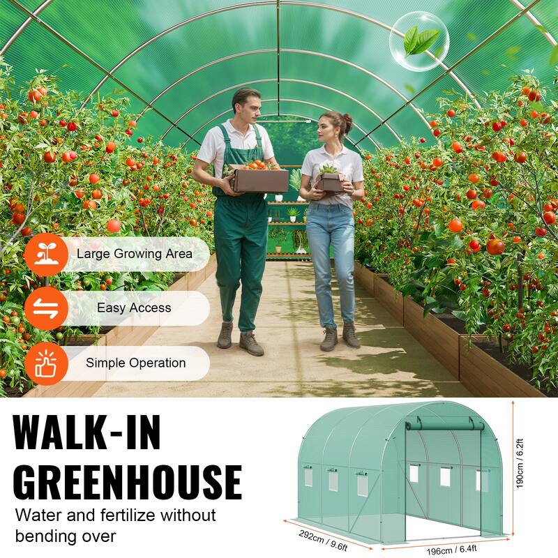 Walk-in Tunnel Greenhouse, Hoop House Greenhouse Tunnel, Plant Hot House with Galvanized Steel Frame, Green PE Cover
