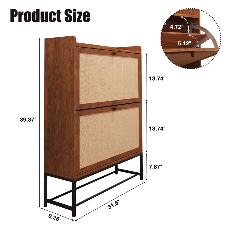 Free-standing Two-tier Flip-out Drawer Wooden Shoe Storage