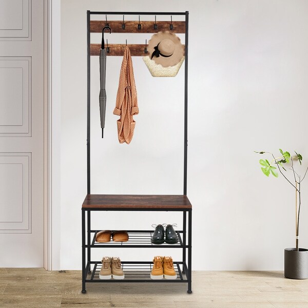 Shop Industrial Style Coat Rack Hall Tree Entryway Shoe Bench Accent Furniture Overstock