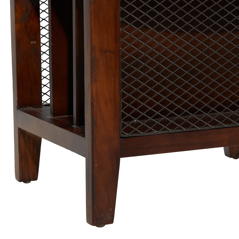 Wood 3 Slot Magazine Holder with Netting Side Panels - Brown - Roche River Decor - 11"Wx15"Lx13"H