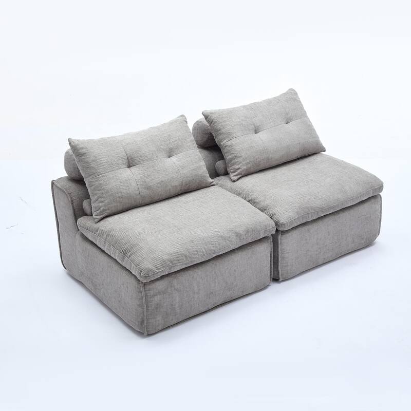 66" Upholstered 2-Seater Sofa with Neck and Waist Pillows, Modular Design for Small Spaces
